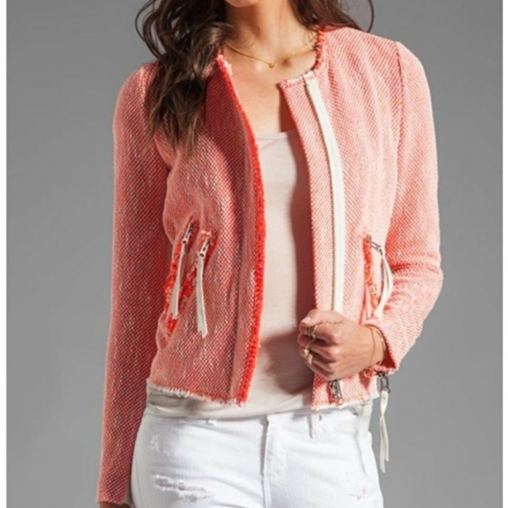 Rebecca Taylor Coral-Pink Tweed Zip Jacket